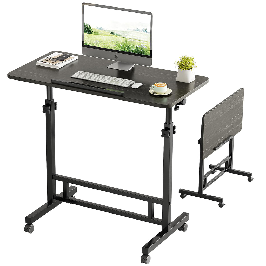 Mu Guang Adjustable Standing Desk - Rolling Portable Desk for Home Office, Black Portable Rolling Desk, Small Standing Desk with Wheels for Walking Pad, Study Room, Teacher