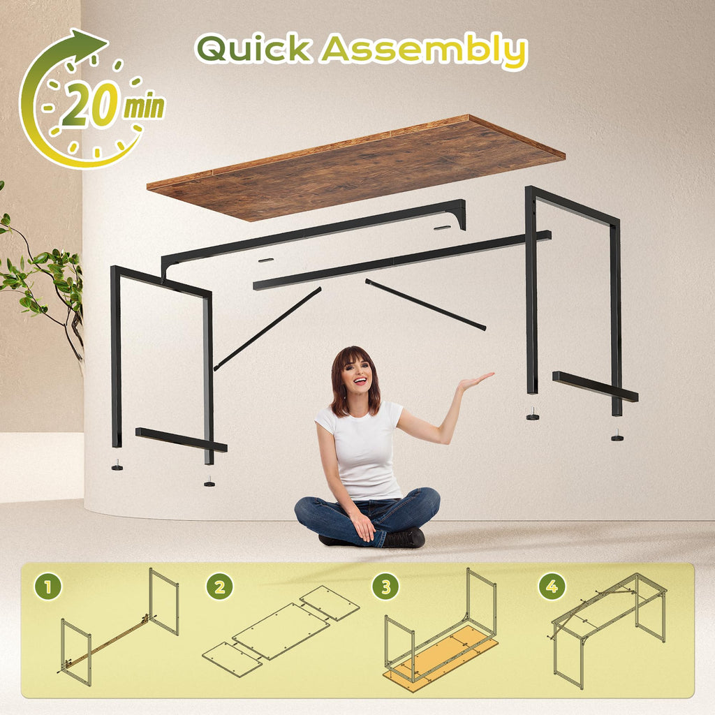 PRAISUN 55 Inch Computer Desk, Home Office Desk with Spacious Desktop, Modern Gaming Desk, Writing Study Table for Bedroom, Small Spaces, Work from Home Desk with Metal Frame, Rustic Brown
