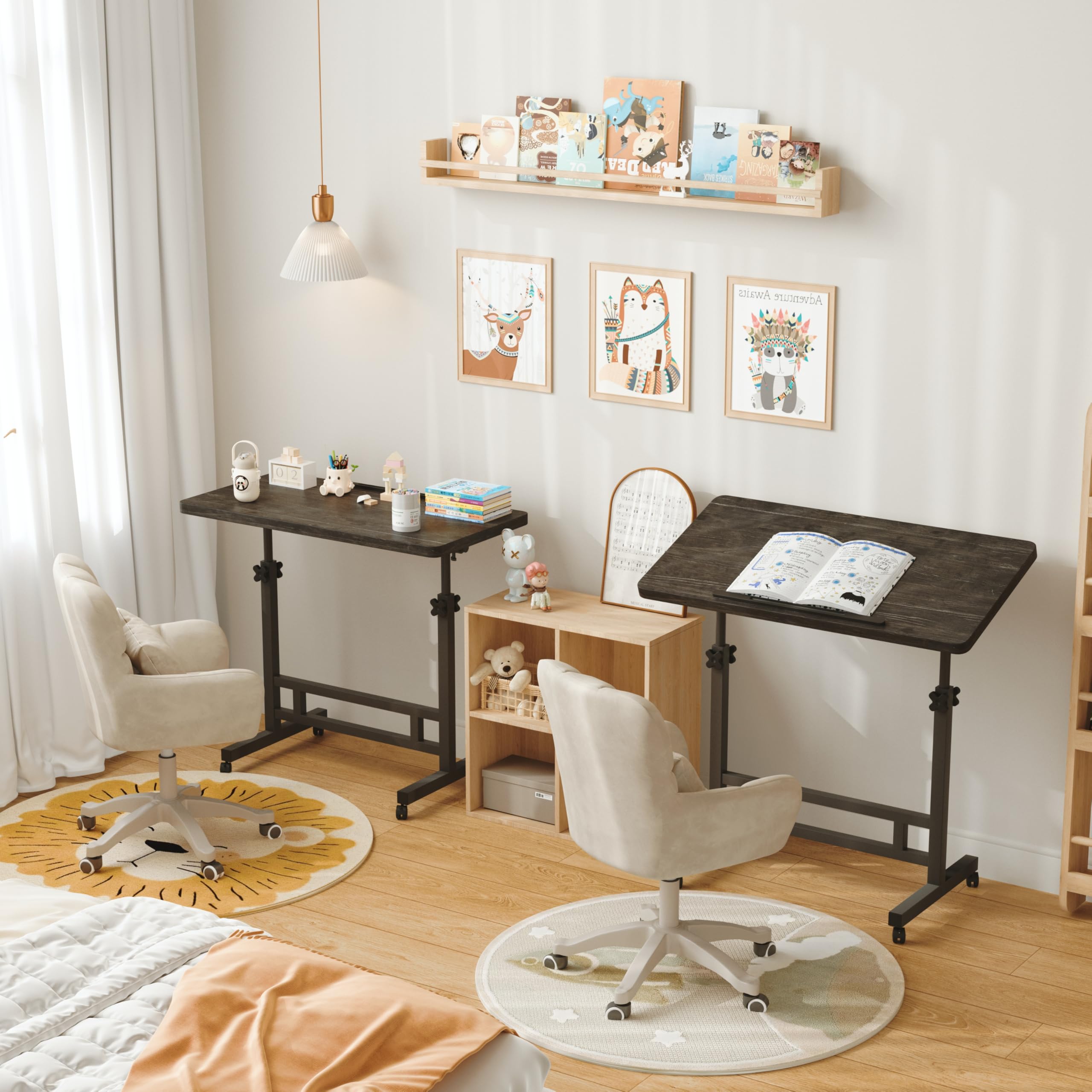 Mu Guang Adjustable Standing Desk - Rolling Portable Desk for Home Office, Black Portable Rolling Desk, Small Standing Desk with Wheels for Walking Pad, Study Room, Teacher