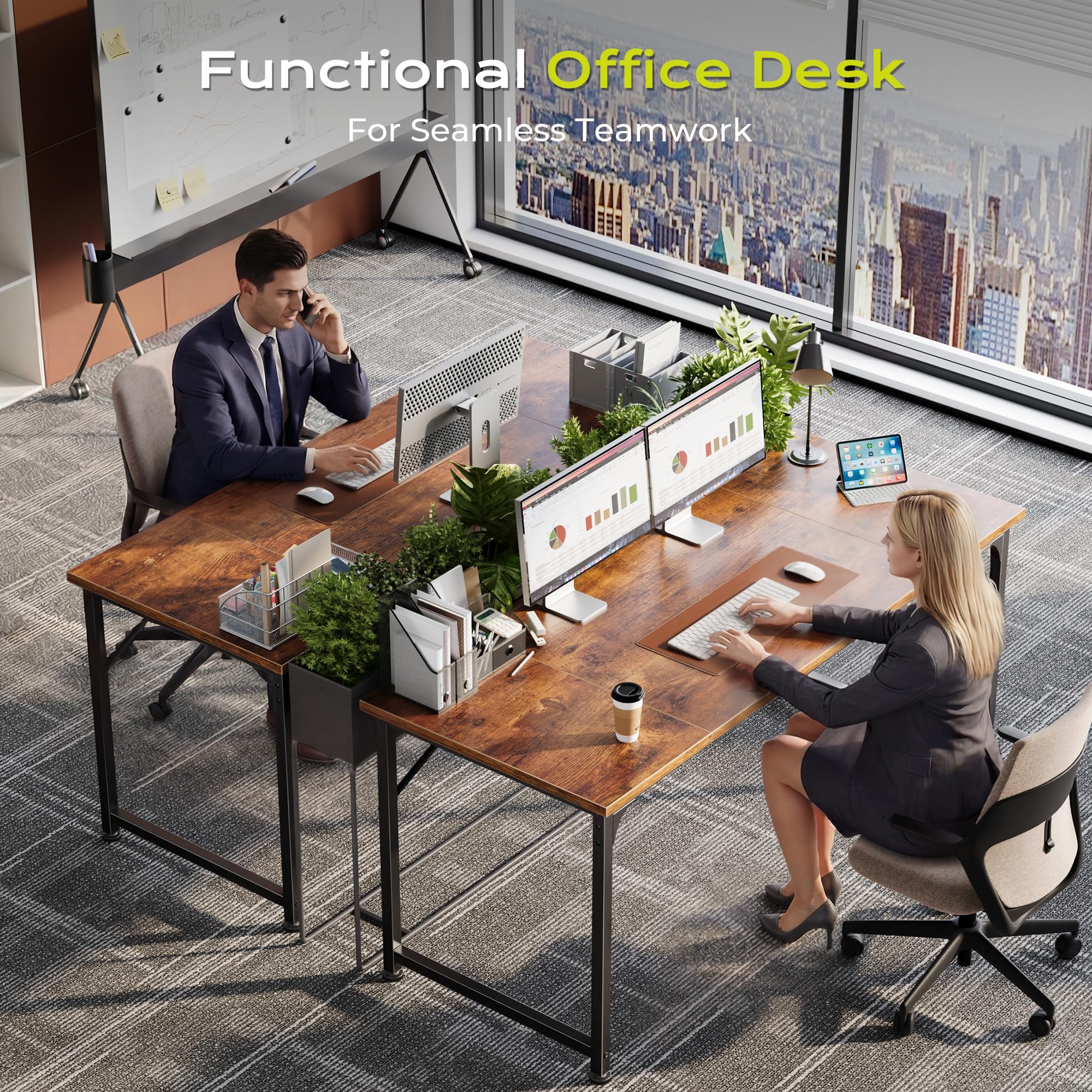 PRAISUN 55 Inch Computer Desk, Home Office Desk with Spacious Desktop, Modern Gaming Desk, Writing Study Table for Bedroom, Small Spaces, Work from Home Desk with Metal Frame, Rustic Brown