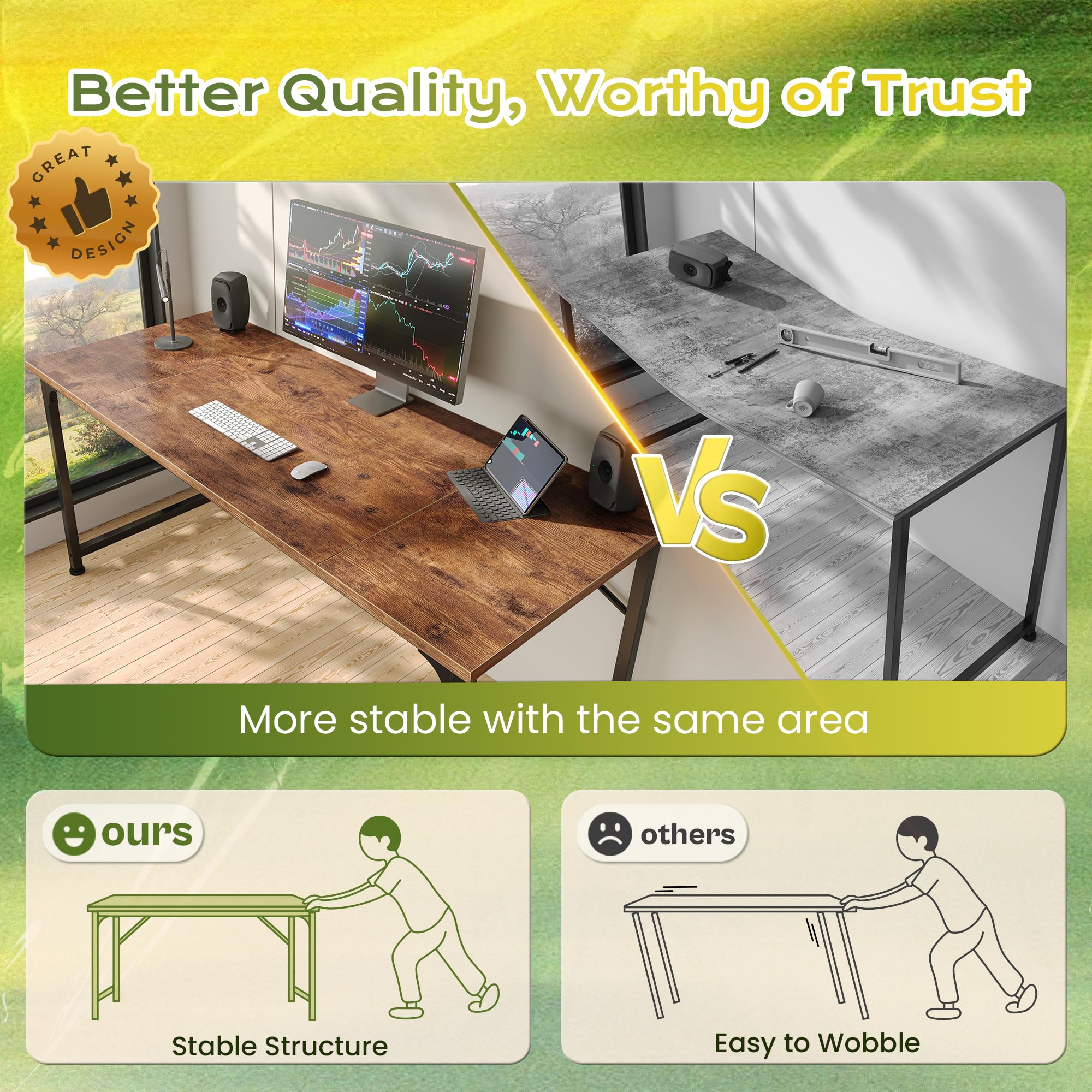 PRAISUN 55 Inch Computer Desk, Home Office Desk with Spacious Desktop, Modern Gaming Desk, Writing Study Table for Bedroom, Small Spaces, Work from Home Desk with Metal Frame, Rustic Brown